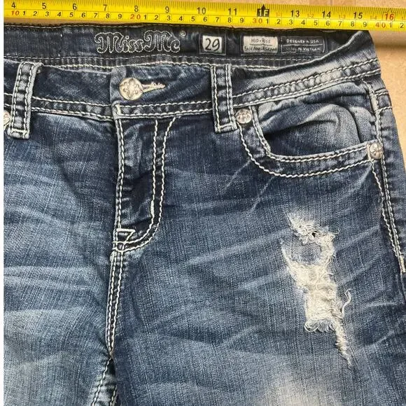 Miss Me 29 Signature Mid-Rise Easy Ankle Skinny Distressed Blue Denim Jeans - Picture 7 of 8